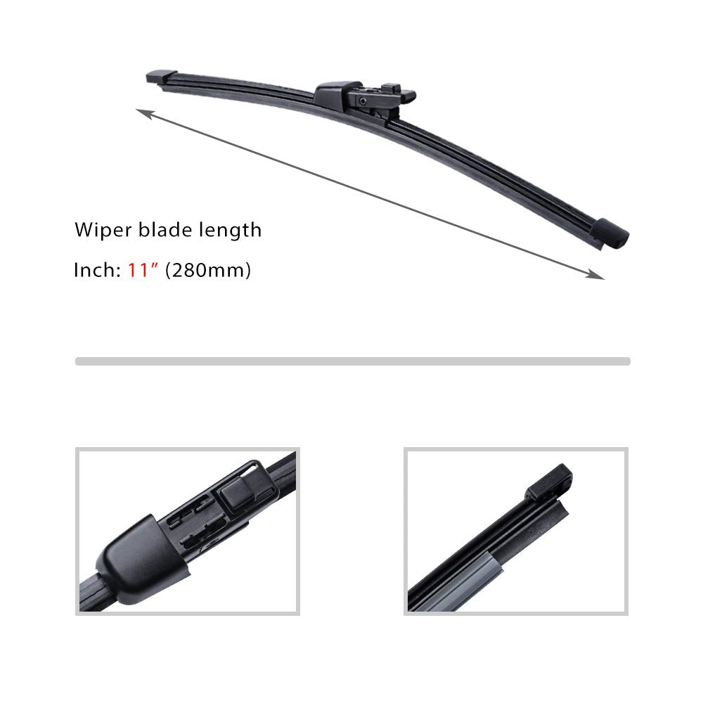 OTUAYAUTO Rear Windshield Wiper Blades - 2 Pieces of 11" Car Back Window Wiper - for VW Golf, Polo, GTI 2010-2018