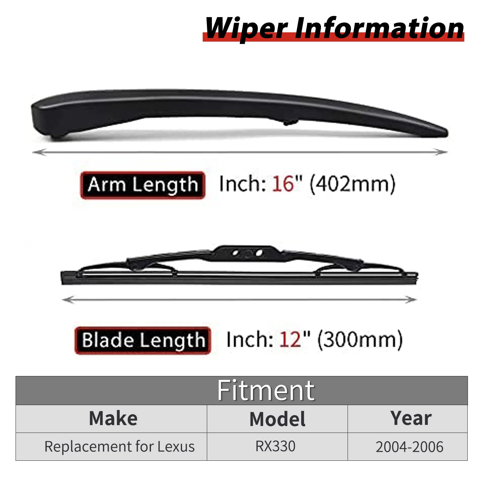 OTUAYAUTO 22759638 Rear Windshield Wiper Arm Blade Set - Replacement for 2012-2017 Chevrolet Equinox
