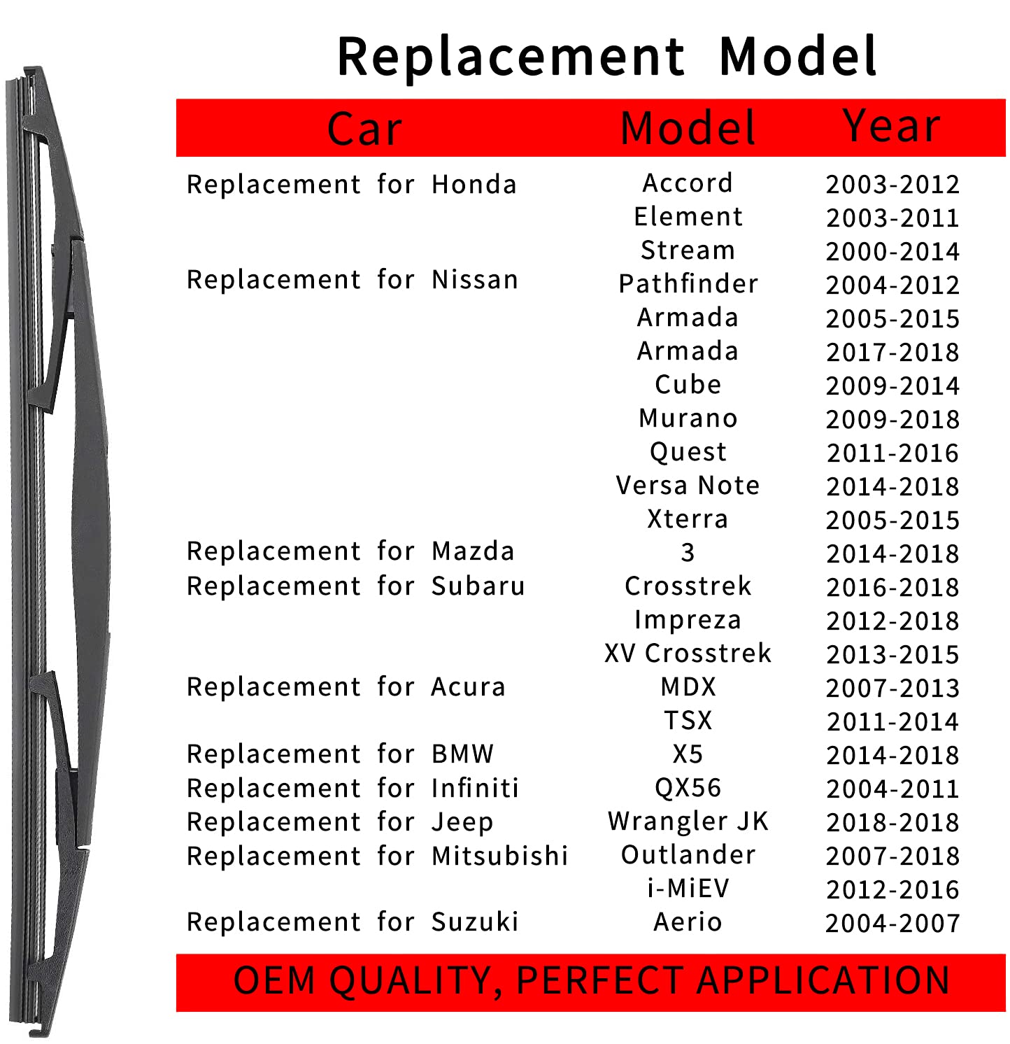 OTUAYAUTO 12" Rear Windshield Wiper Blades,Replacement for Honda Element Accord, Nissan Pathfinder Xterra Cube, 14-18 BMW X5, 07-13 Acura MDX, 12-18 Subaru Impreza, 14-18 Mazda 3 - 2 Pcs