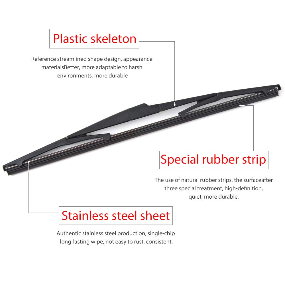 OTUAYAUTO Rear Windshield Wiper Blades - 2 Pieces of 14" Car Back Window Wiper - Replacement for Toyota Corolla, Jeep Cherokee, Scion XB, Mazda 3, Hyundai Accent Tucson Santa Fe, Kia Rio