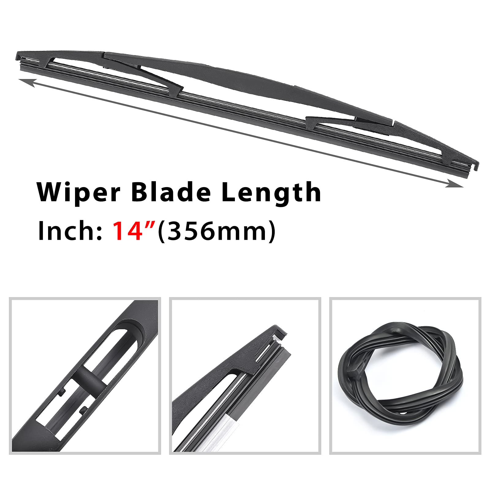 OTUAYAUTO Rear Windshield Wiper Blades - 2 Pieces of 14" Car Back Window Wiper - Replacement for Acura MDX RDX, Honda CRV Pilot, Subaru Forester Outback Impreza