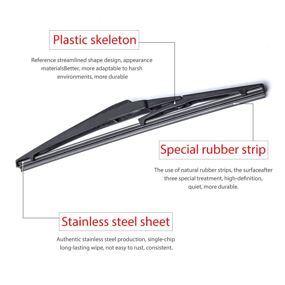 OTUAYAUTO Rear Windshield Wiper Blades - 2 Pieces of 11" Car Back Window Wiper - Replacement for Chevy HHR, Hyundai Accent, Jeep Grand Cherokee, Kia Rio Sorento Soul, Toyota Matrix Prius V, Scion IQ