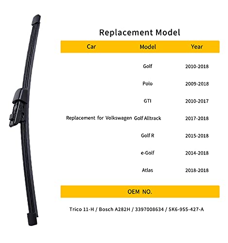 OTUAYAUTO Rear Windshield Wiper Blades - 2 Pieces of 11" Car Back Window Wiper - for VW Golf, Polo, GTI 2010-2018
