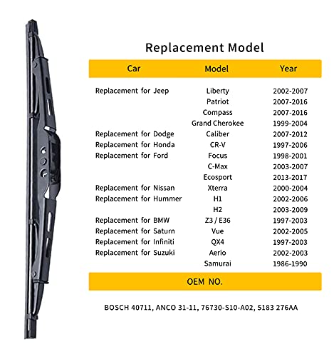 OTUAYAUTO Rear Windshield Wiper Blades - 2 Pieces of 11" Car Back Window Wiper -Compatible with Jeep Liberty, Patriot, Compass, Grand Cherokee, Dodge Caliber