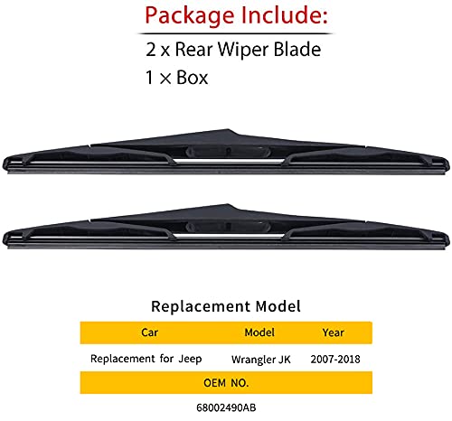 Replacement for Jeep Wrangler Rear Wiper Blade 13 inch - Fit 2007-2018 Vehicle, OEM# 68002490AB (pack of 2)