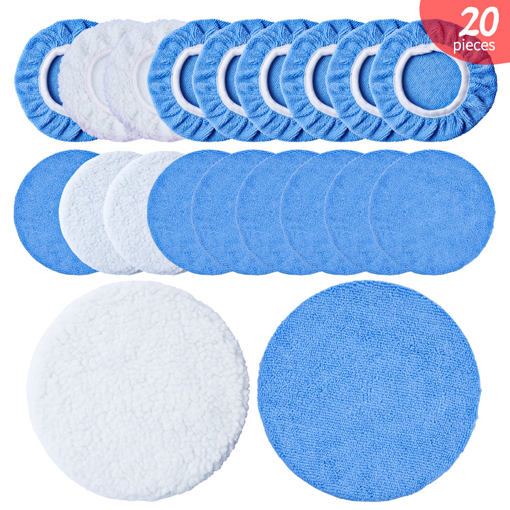 OTUAYAUTO Microfiber Polishing Bonnets 20Pcs - Orbital Buffer 5-6 inch Polisher Pad Cover - Car Waxing Applicator Bonnet