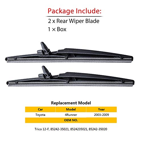 OTUAYAUTO Rear Windshield Wiper Blades for Toyota 4Runner 2003-2009 - 2 Pieces of 12" Car Back Window Wiper