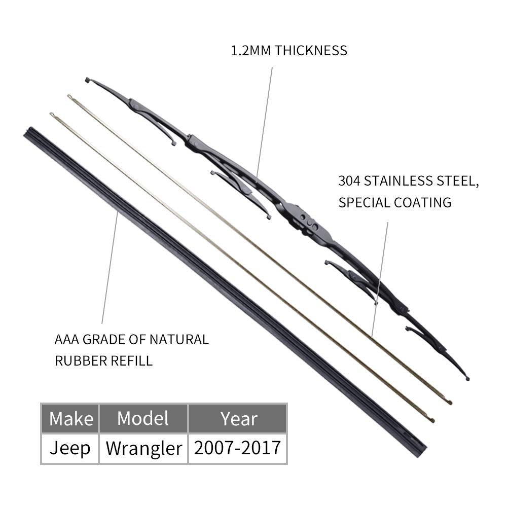 Replacement for 2007-2017 Wrangler Windshield Wiper Blades - 15"+15" Front Window Wiper - OTUAYAUTO Factory Aftermarket