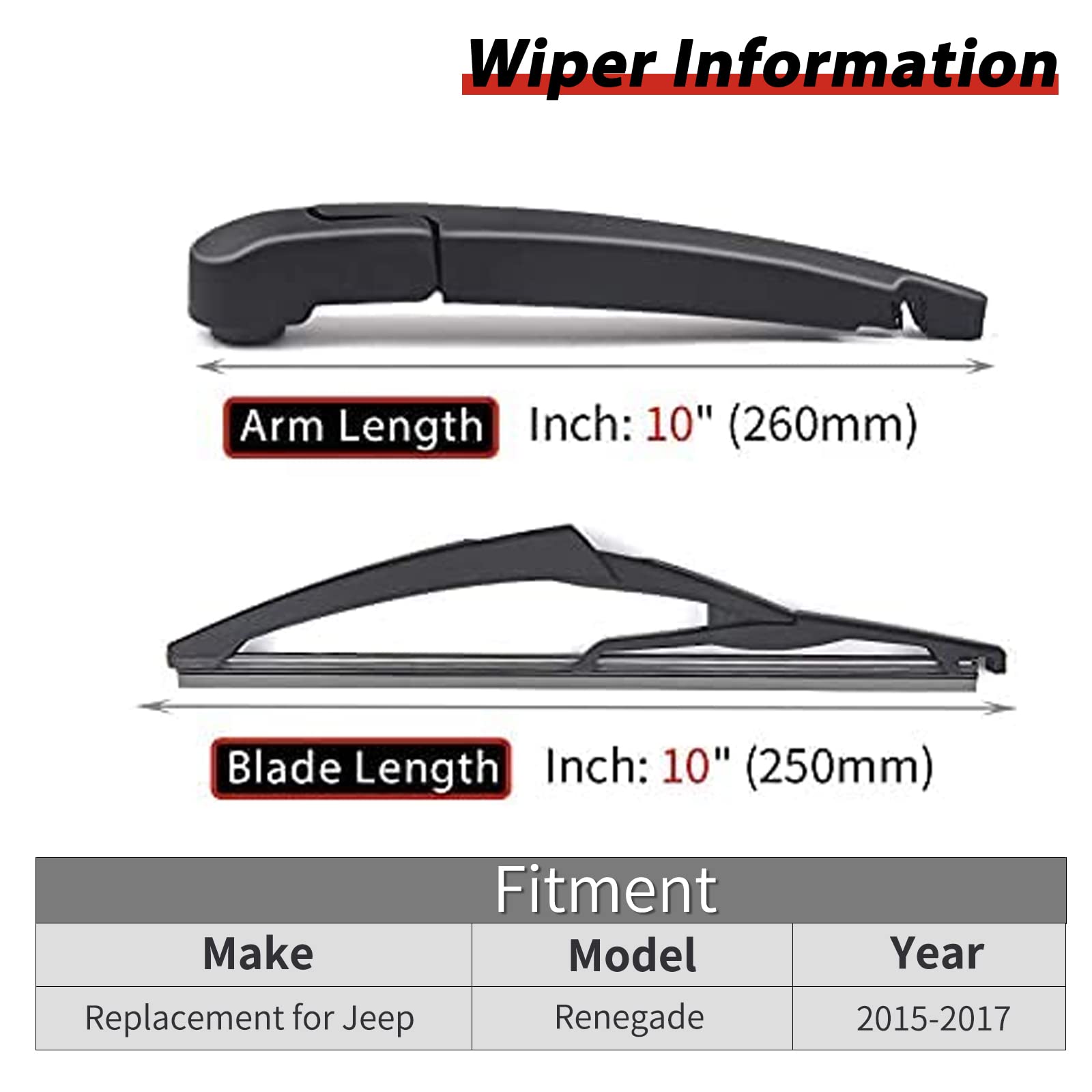 OTUAYAUTO Replacement for JEEP Rengade 2015-2017, Rear Windshield Wiper Arm and Blade Kit - Factory OEM Style: 68256590AA