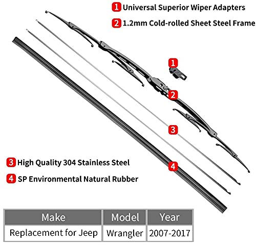 Replacement for Jeep Wrangler Windshield Wiper Blades - 15"+15" Front Window Wiper - fit 2007-2017 Vehicles - OTUAYAUTO Factory Aftermarket