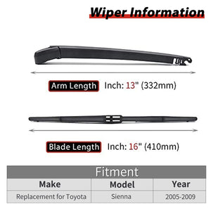 Rear Wiper Arm Blade Set, Replacement for 2005-2009 Toyota Sienna, Replace # 85241-AE010