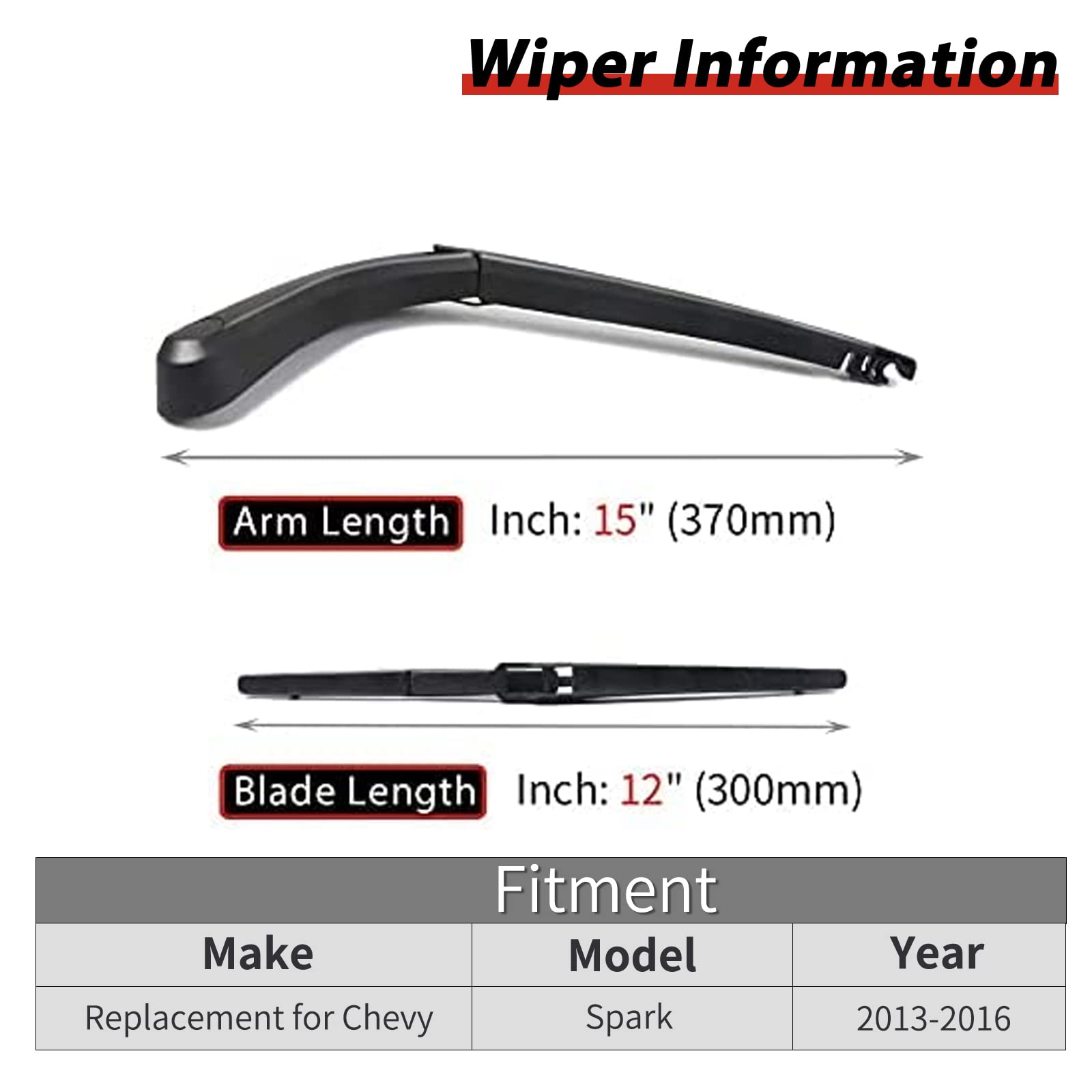 OTUAYAUTO Rear Windshield Wiper Arm Blade - Replacement for Chevrolet Spark 2013-2016 OEM 95995875 / 96688389