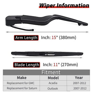 Replacement for Genuine GMC Acadia, Saturn Outlook 2007-2012, Rear Windshield Wiper Arm Blade Set - OTUAYAUTO Factory OEM Style 15276248
