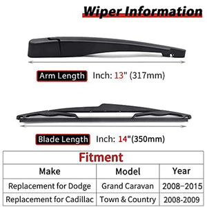 Rear Windshield Back Wiper Arm blade Set - Replacement for 2008-2015 Dodge Grand Caravan 2008-2009 Chrysler Town & Country