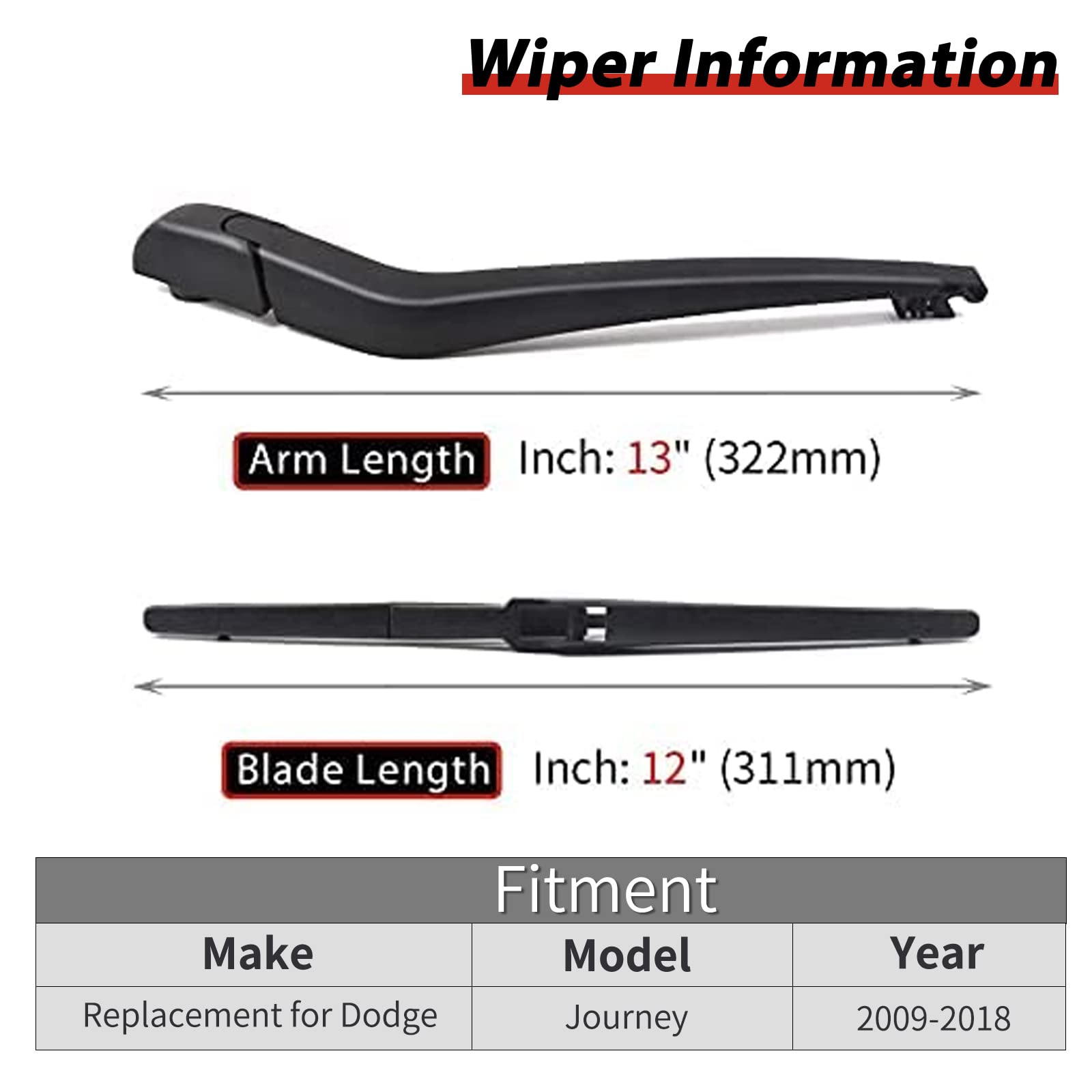 Replacement for Dodge Journey Vehicles, Rear Windshield Back Wiper Arm Blade Set - OTUAYAUTO Factory OEM Replacement 68040371AA