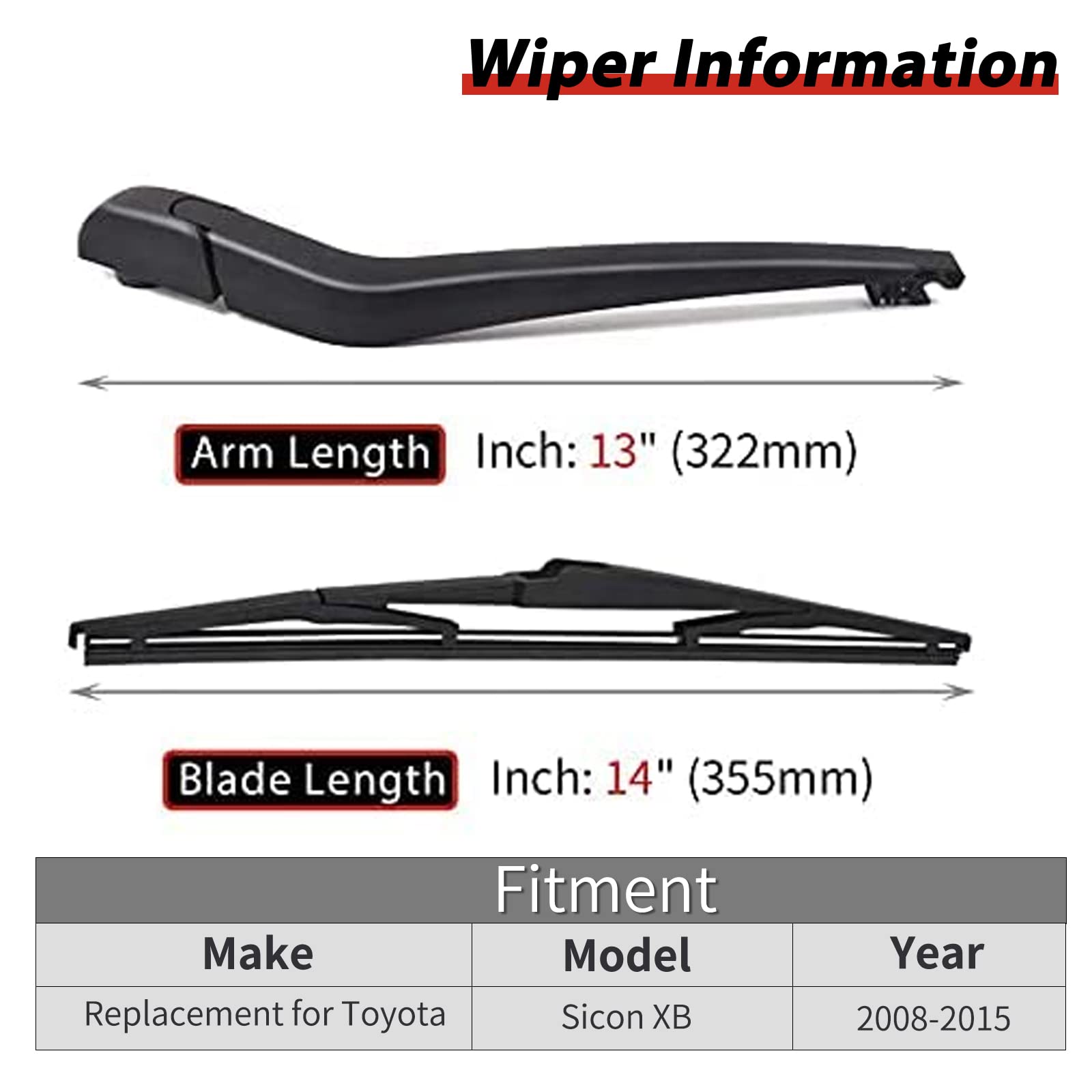 Replacement for Scion XB 2008 - 2015, Rear Windshield Wiper Arm Blade Set - OTUAYAUTO Factory OEM Style : 8524212110