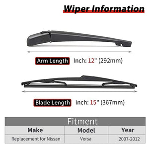OTUAYAUTO 28780EL000 Rear Wiper Arm Blade Set - Replacement for 2007-2012 Nissan Versa