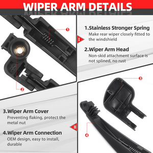 Replacement for HONDA CRV CR-V 2012-2016 Rear Windshield Back Wiper Arm Blade Set