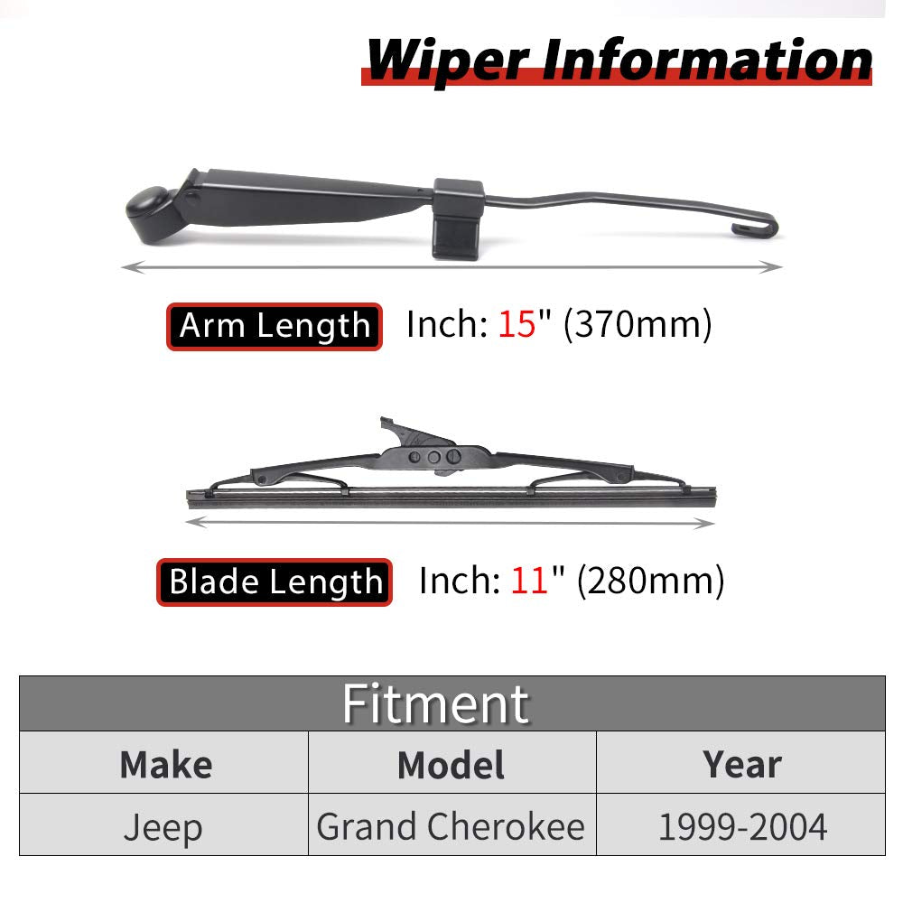 For Jeep Grand Cherokee 1999-2004, Rear Windshield Wiper Arm Blade Set - OTUAYAUTO Factory OEM Style 5102882AA