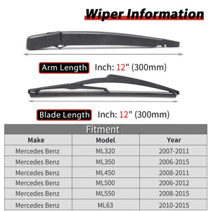 Replacement for Mercedes Benz ML Class ML350 W164 W166 Rear Wiper Arm Blade and Cap OEM