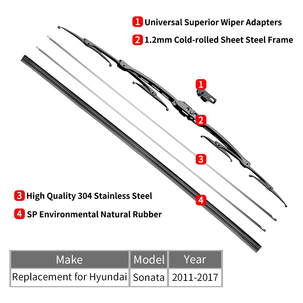 For Hyundai Sonata Windshield Wiper Blades -  Front Window Wiper - fit 2011-2017 Vehicles - OTUAYAUTO Factory Aftermarket