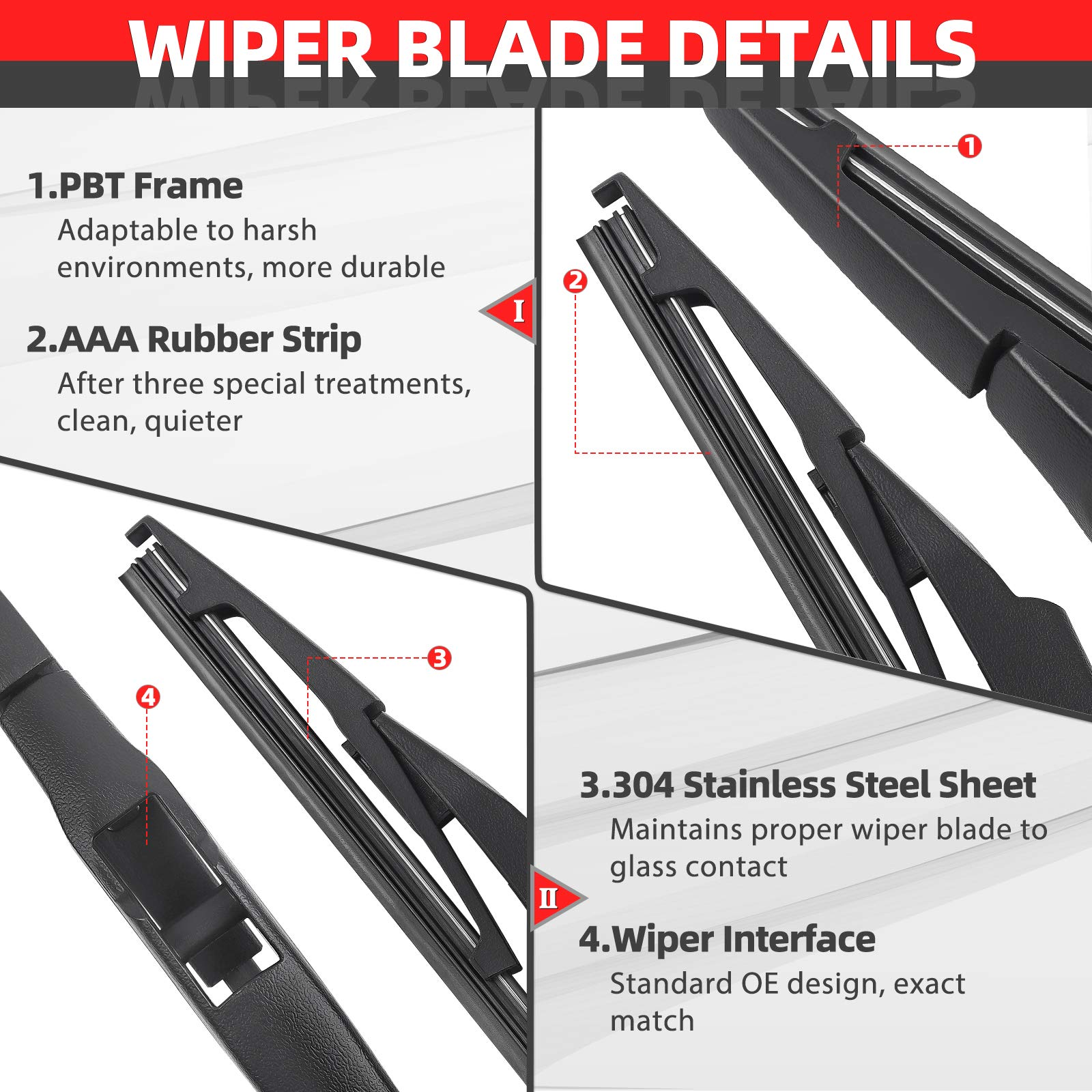 Genuine Replacement for Scion XD Rear Windshield Back Wiper Arm blade Set 2008-2014, Rear Wiper Blade and Arm