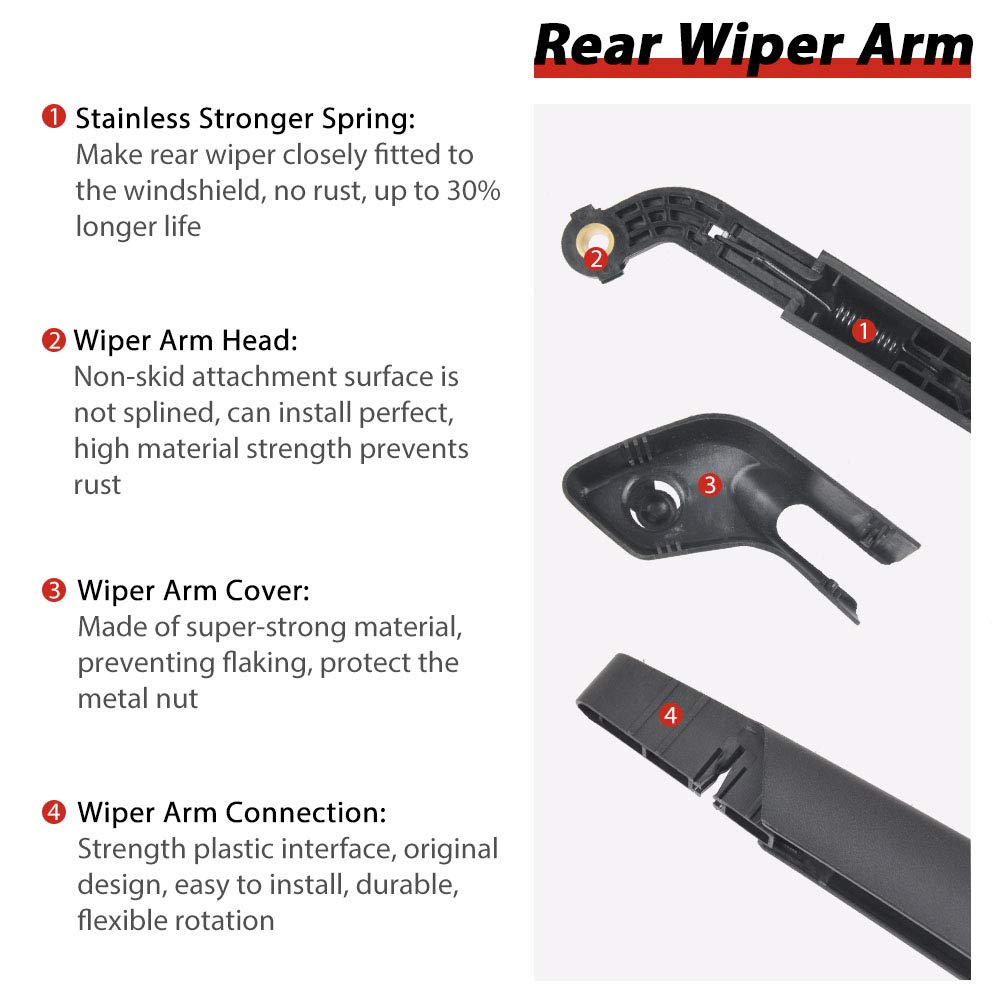 OTUAYAUTO Replacement for VOLVO V70 XC70 2004 2005 2006 2007 Rear Windshield Wiper Arm and Blade Kit OE:8662751 30753767