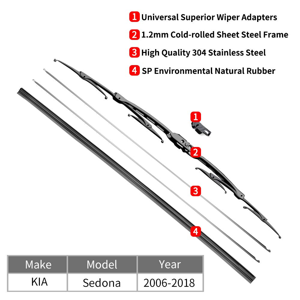 For KIA Sedona Windshield Wiper Blades - 26"+18" Front Window Wiper - fit 2006-2018 Vehicles - OTUAYAUTO Factory Aftermarket