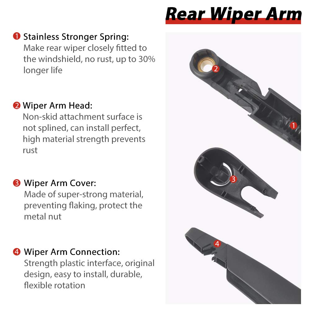 Replacement for Mini Cooper R56 2007-2015, Cooper Countryman R60 2011-2016 Vehicles - Rear Windshield Back Wiper Arm Blade Set - OTUAYAUTO Factory OEM 61622754287