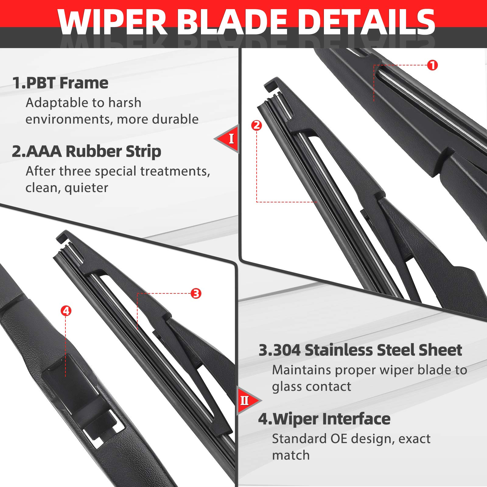 Replacement for HONDA CRV CR-V 2012-2016 Rear Windshield Back Wiper Arm Blade Set