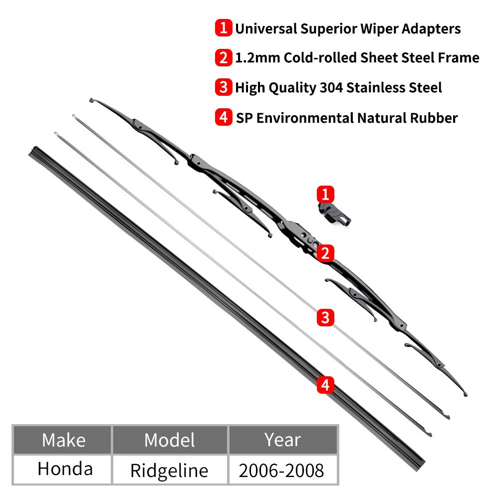 For Honda Ridgeline Windshield Wiper Blades - 24"+22" Front Window Wiper - fit 2006-2008 Vehicles - OTUAYAUTO Factory Aftermarket