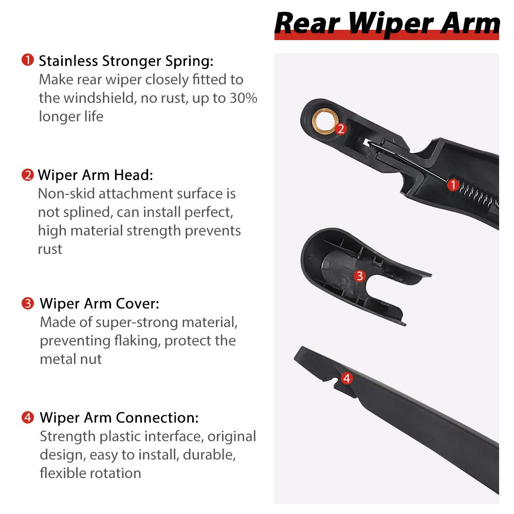Replacement for 2008-2015 Buick Enclave Rear Windshield Back Wiper Arm Blade Complete Set Visit the OTUAYAUTO Store