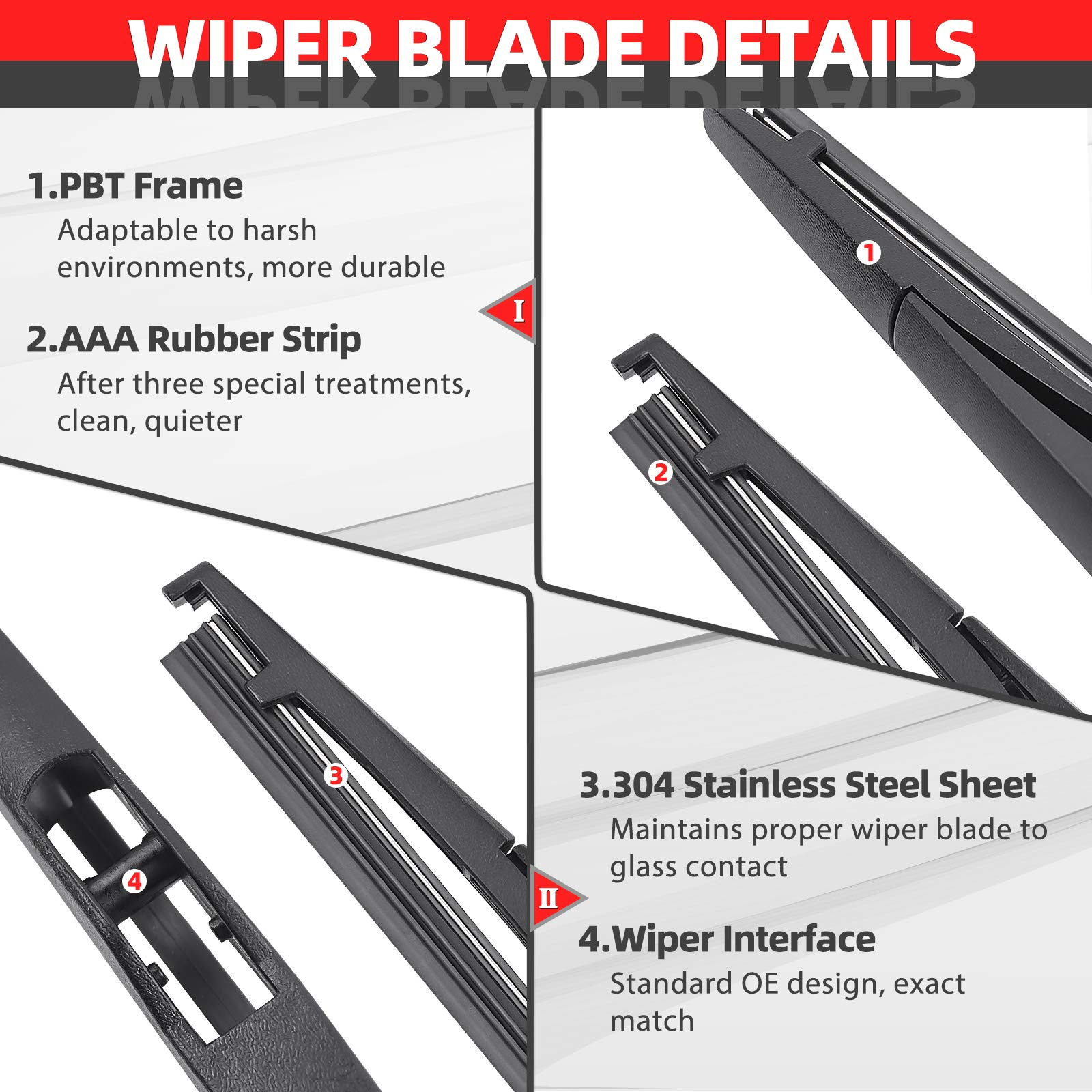 Replacement for Hyundai Tucson 2010-2015, Rear Windshield Wiper Arm Blade Set - OTUAYAUTO Factory OEM Style 988111H000