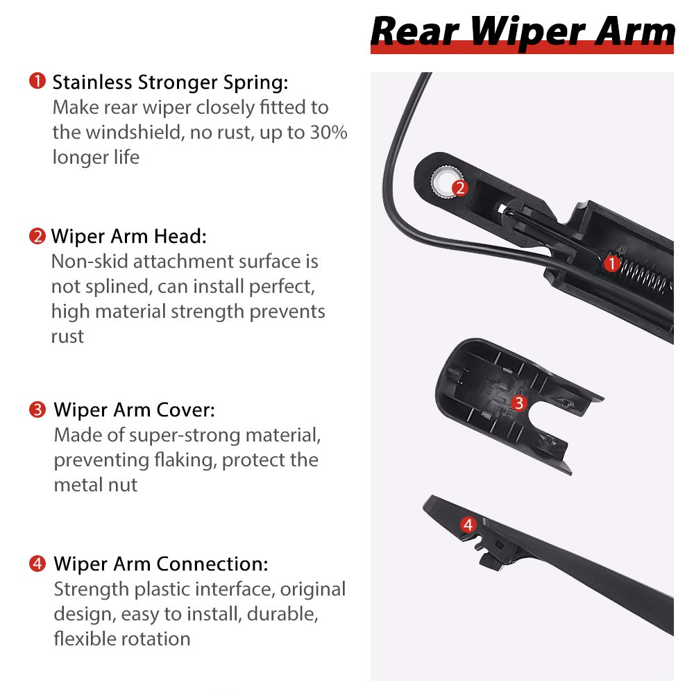 Replacement for Genuine GMC Acadia, Saturn Outlook 2007-2012, Rear Windshield Wiper Arm Blade Set - OTUAYAUTO Factory OEM Style 15276248