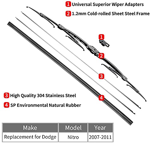 Replacement for Dodge Nitro Windshield Wiper Blades - 19"+19" Front Window Wiper - fit 2007-2011 Vehicles - OTUAYAUTO Factory Aftermarket
