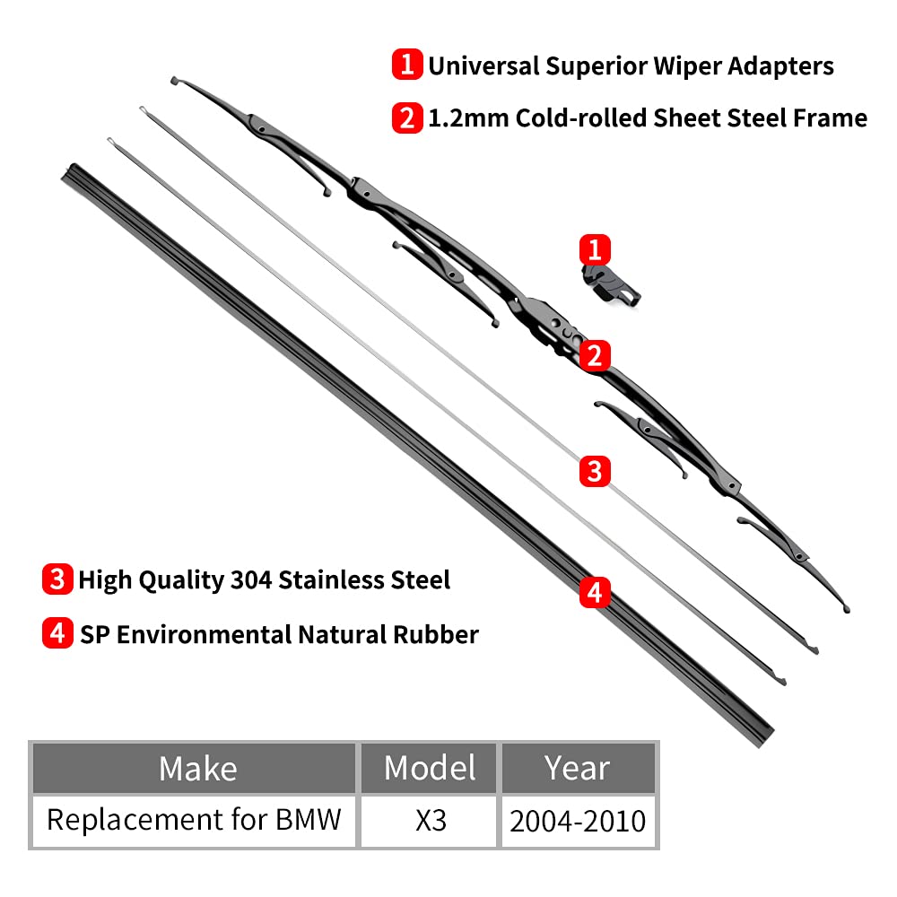 Replacement for BMW X3 Windshield Wiper Blades - 22"+20" Front Window Wiper - fit 2004-2010 Vehicles - OTUAYAUTO Factory Aftermarket