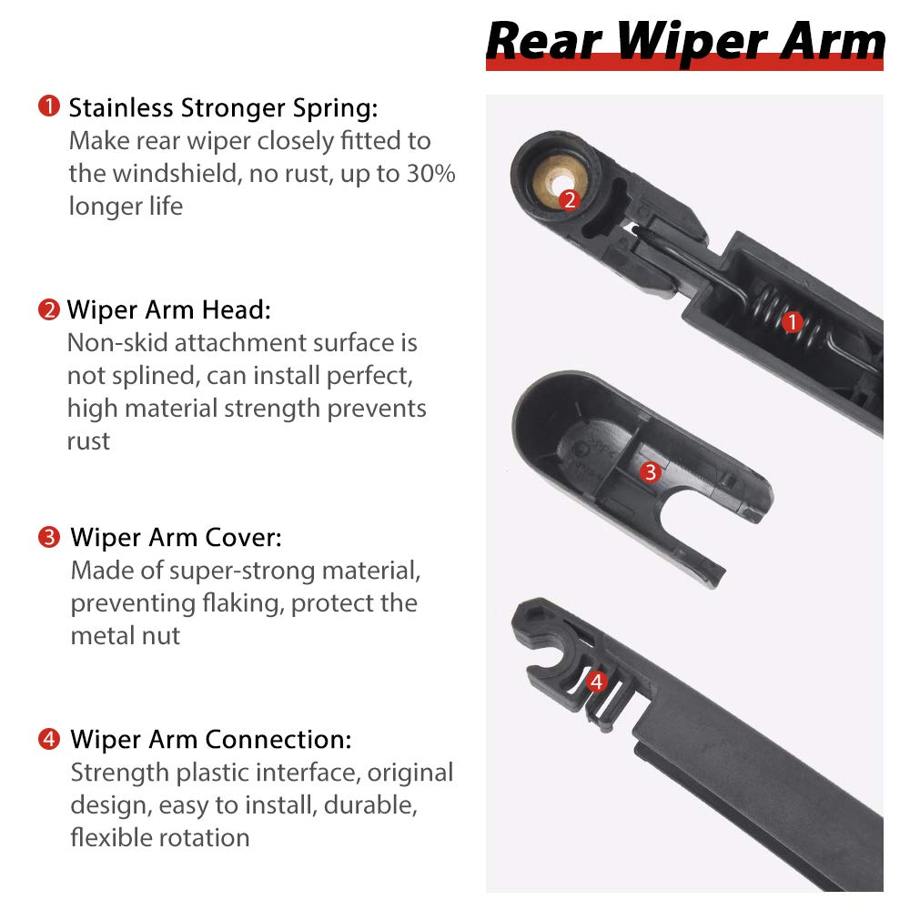 Rear Wiper Arm Blade Set, Replacement for 2005-2009 Toyota Sienna, Replace # 85241-AE010