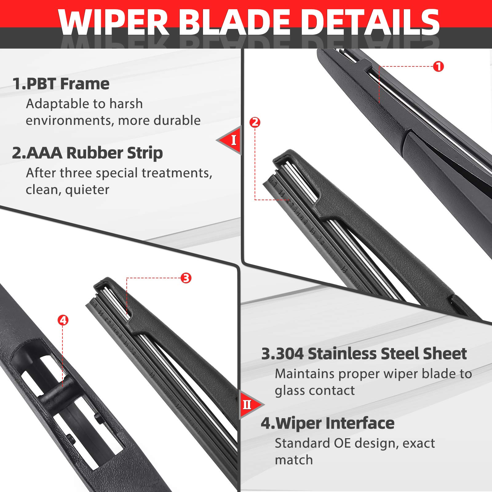 Rear Windshield Wiper Arm Blade Set for Hyundai Santa Fe 2013-2017