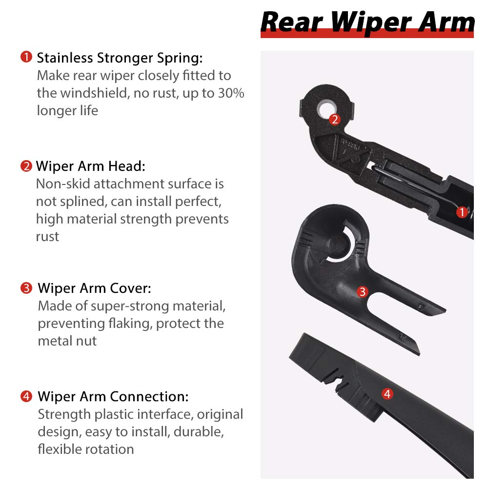 Rear Wiper Arm Blade Assembly - Replacement for Jeep Wrangler JK 2007-2016 - Replace OEM 68002490AB