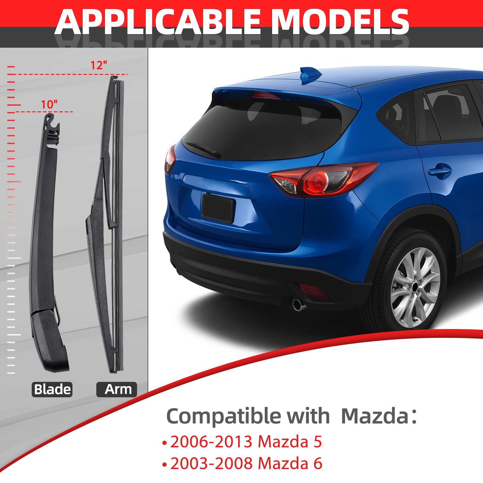 Rear Windshield Wiper Arm and Blade Kit Replacement for MAZDA 5 2006-2013 MAZDA 6 2003-2008