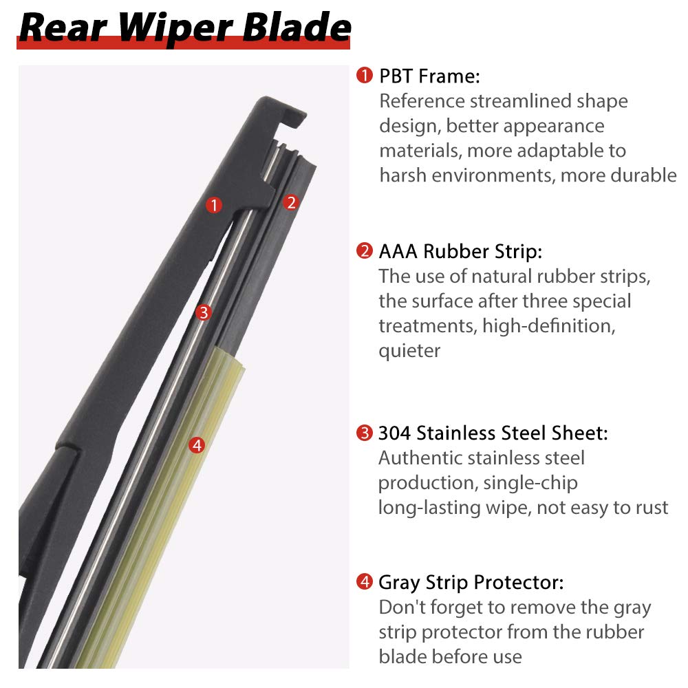 Rear Wiper Arm Blade Set, Replacement for 2005-2009 Toyota Sienna, Replace # 85241-AE010