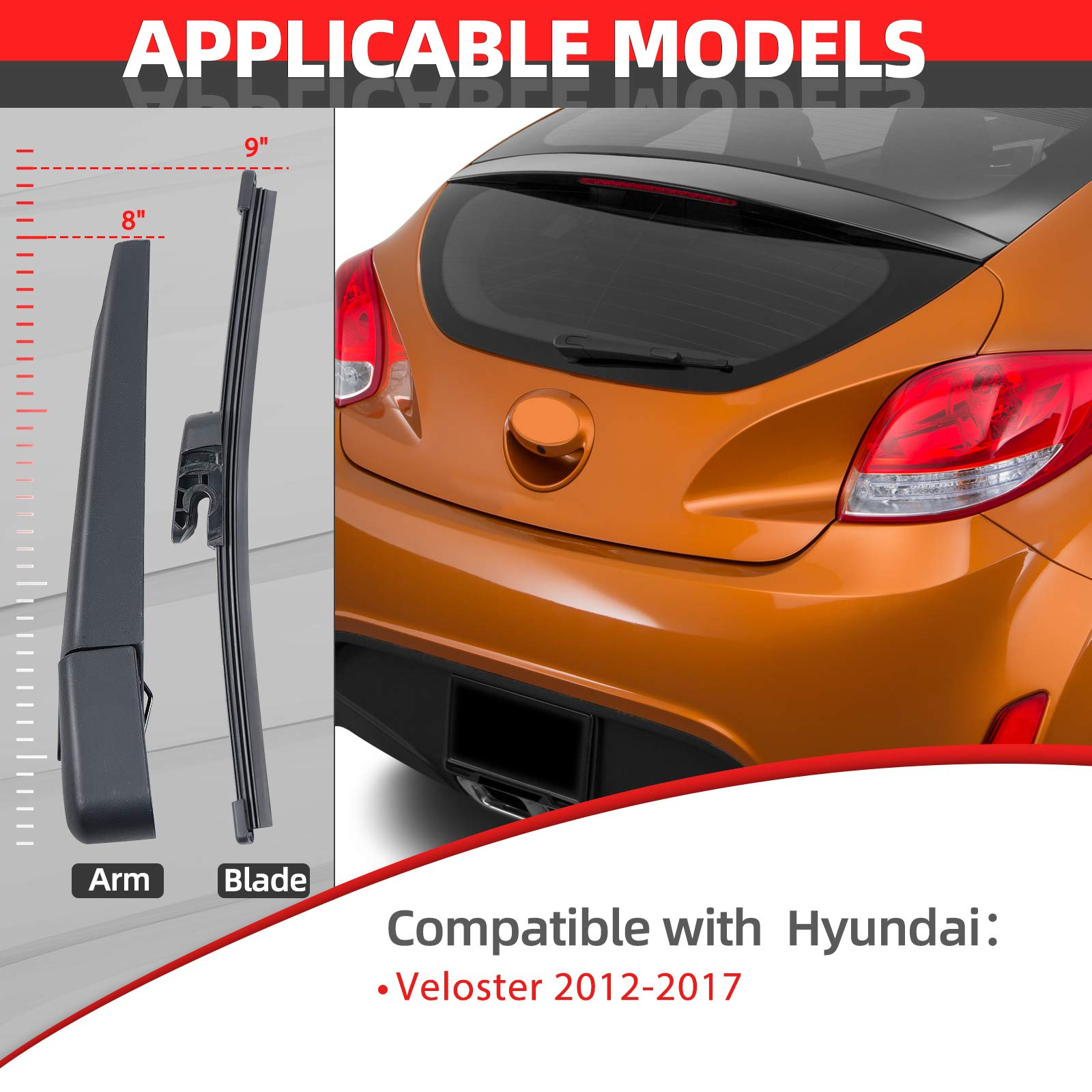 OTUAYAUTO Rear Windshield Wiper Arm Blade Kit - Replacement for Hyundai Veloster 2012-2017 - [New] OEM # 988112V000