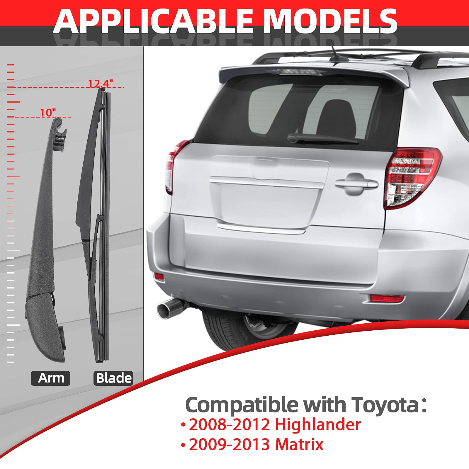 Replacement for 2008-2013 Toyota Highlander / RAV4 / Matrix - OTUAYAUTO Rear Windshield Back Wiper Arm Blade Set, 8524142070