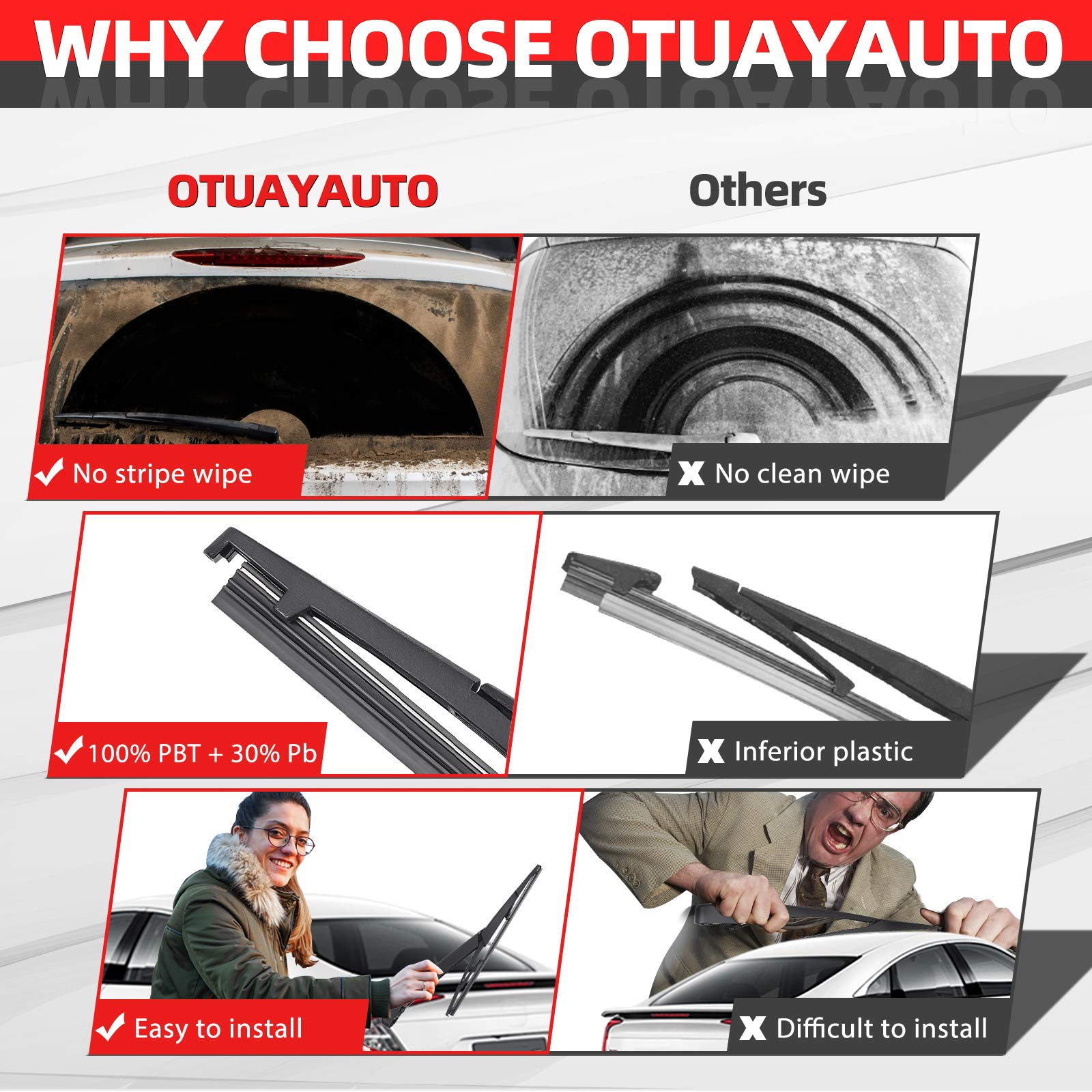 OTUAYAUTO Replacement for Ford Focus 2012-2015 Rear Windshield Back Wiper Arm Blade Set OEM CV6Z-17526-C