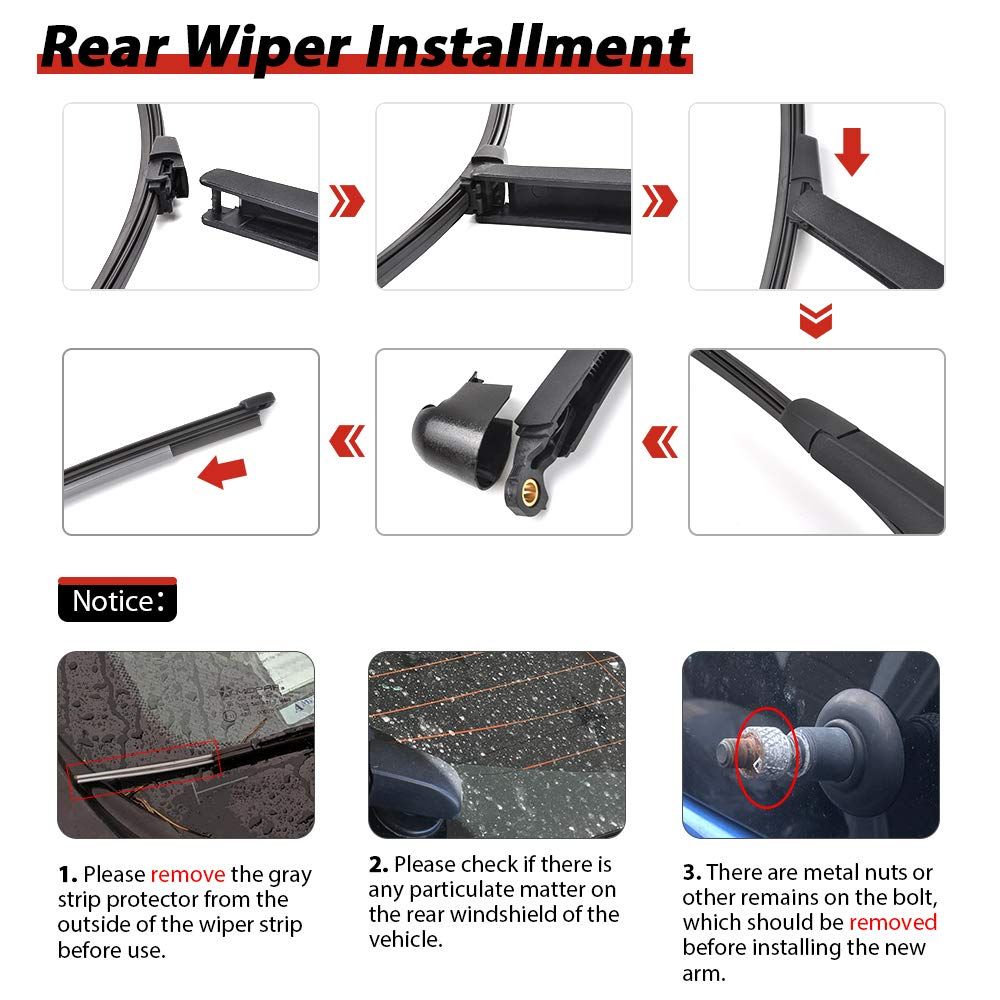Replacement for VW RABBIT GOLF 5 HATCHBACK 2003-2009 Rear Windshield Back Wiper Arm Blade with Cover Cap