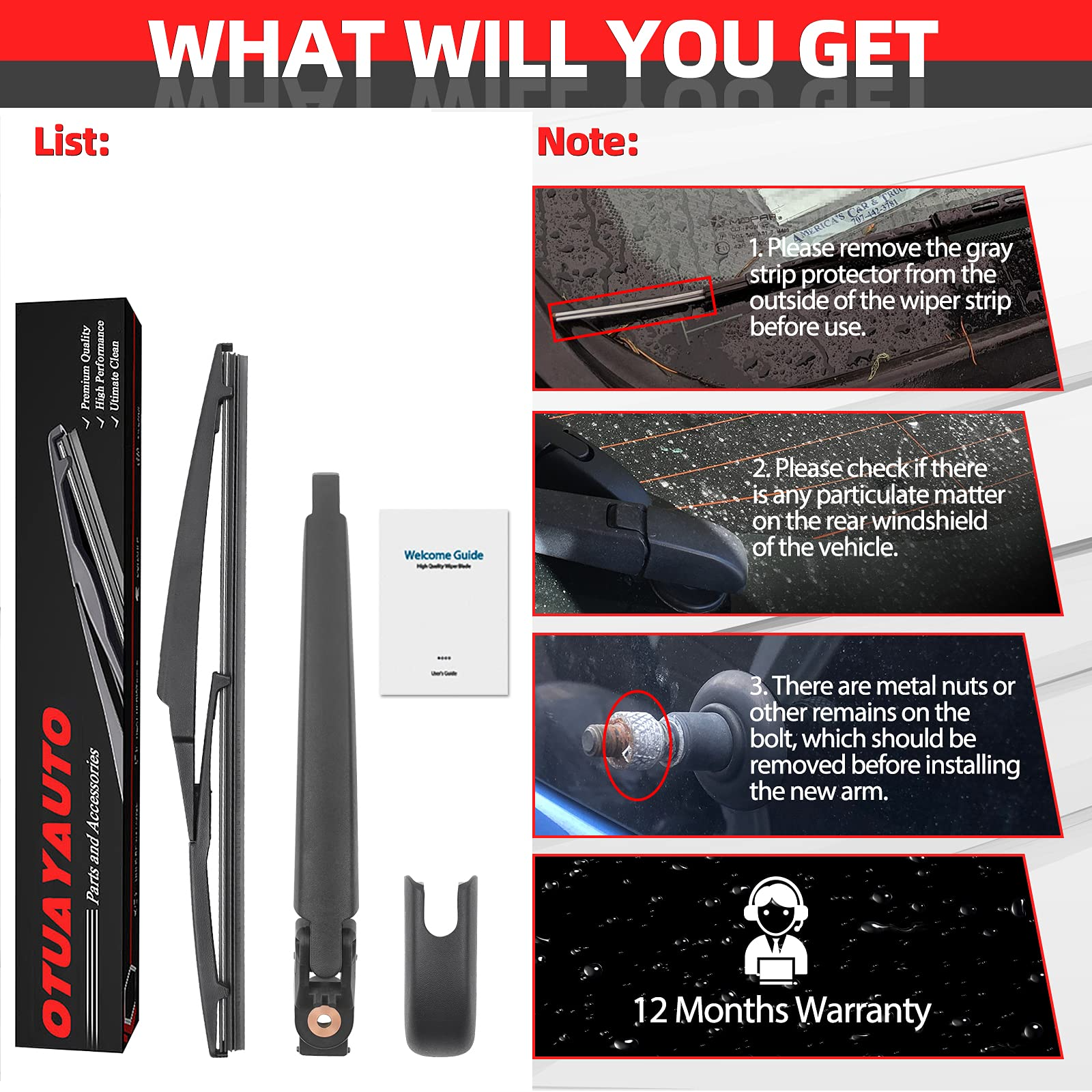 Replacement for 2008-2013 Toyota Highlander / RAV4 / Matrix - OTUAYAUTO Rear Windshield Back Wiper Arm Blade Set, 8524142070