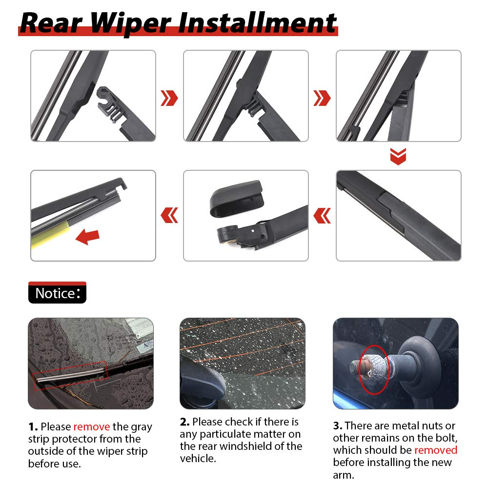 Rear Wiper Arm Blade Set, Replacement for 2005-2009 Toyota Sienna, Replace # 85241-AE010