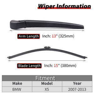 Replacement for BMW X5 X5M E70 2007-2013 REAR WINDSHIELD BACK WIPER ARM Blade SET OE:61627206357
